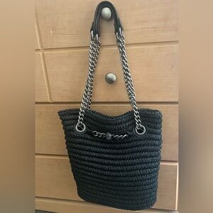 Kurt Geiger Black Raffia Chain Strap Tote